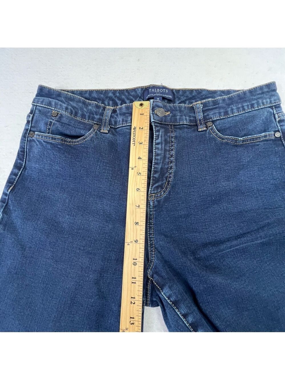 Talbots Jeans Simply Flattering Blue Denim 5-Pocket Straight Leg Size 14 Western - Picture 8 of 10
